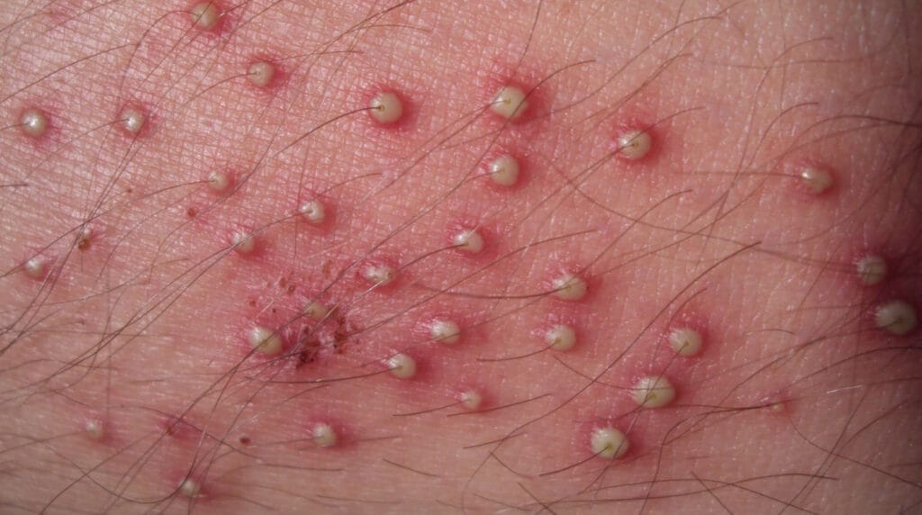 Foliculitis bacteriana en Panamá: pústulas alrededor del vello