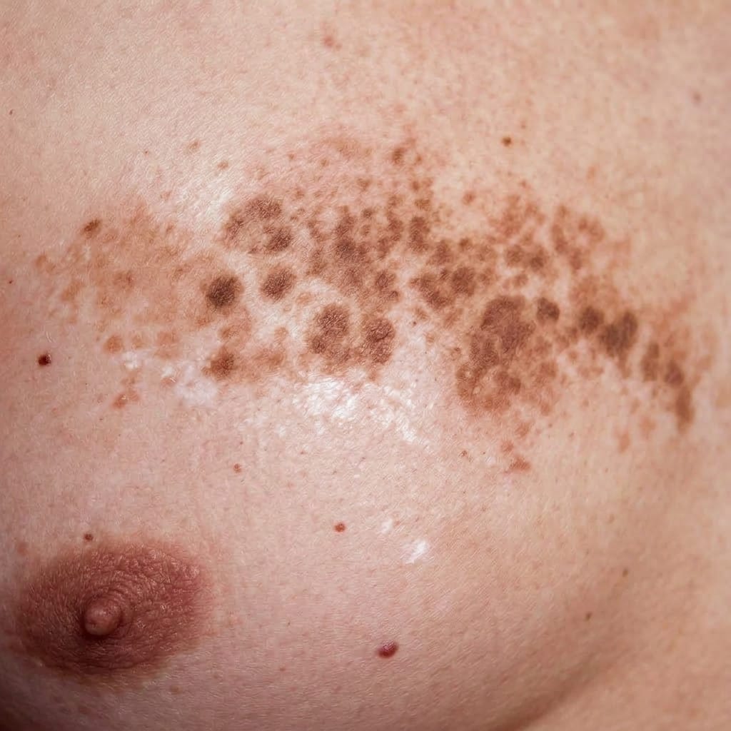 Resolucion de la erupcion del herpes zoster en el torax, con hiperpigmentacion residual