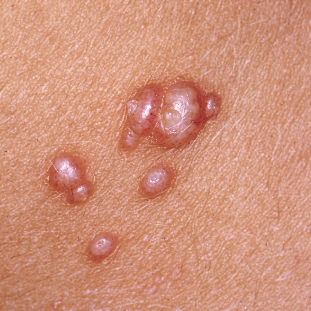 Molusco contagioso, papulas agrupadas con umbilicacion central