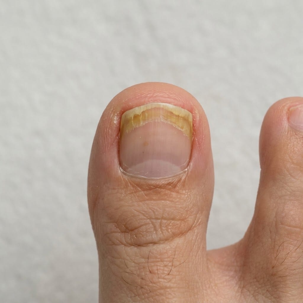 Crecimiento de una sana en el dedo del pie tras el tratamiento de la onicomicosis